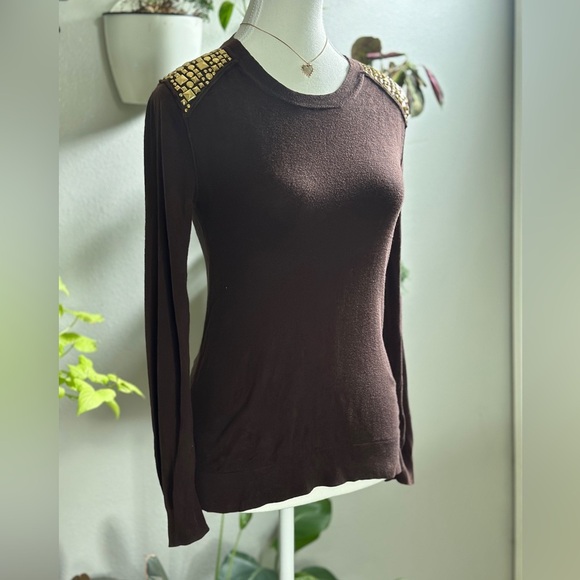 Michael Kors Brown Knit Top with Gold Studs - Picture 2 of 5
